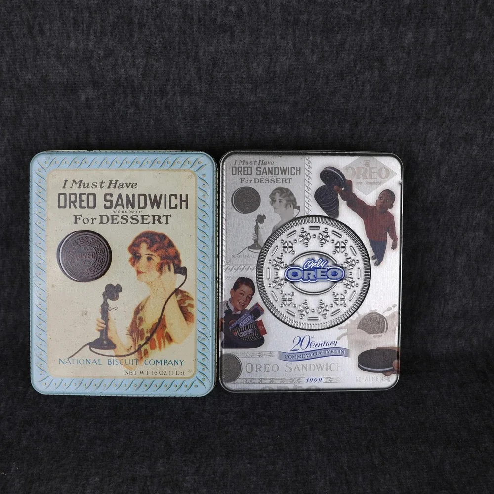 Oreo Sandwich Cookie Tin Canisters Set Of 2 Blue 1918 1999 Commemorative